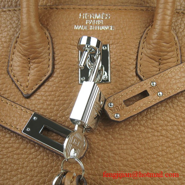 Hermes Birkin 25cm Embossed Leather Handbag 6068 Light Coffee Silver Palladium hardware