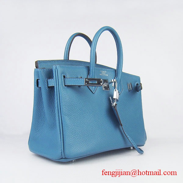 Hermes Birkin 25cm Togo Leather Bag 6068 Blue Silver Palladium hardware