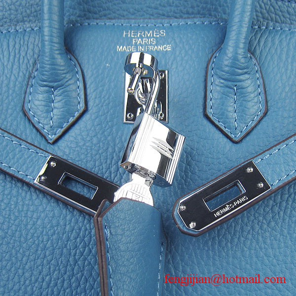 Hermes Birkin 25cm Togo Leather Bag 6068 Blue Silver Palladium hardware