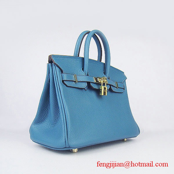 Hermes Birkin 25cm Togo Leather Bag 6068 Blue Gold Palladium hardware