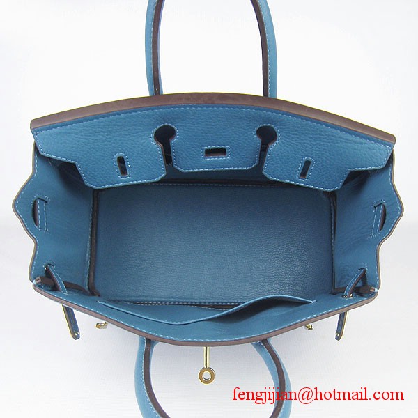 Hermes Birkin 25cm Togo Leather Bag 6068 Blue Gold Palladium hardware