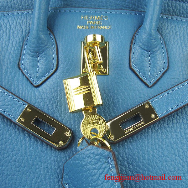 Hermes Birkin 25cm Togo Leather Bag 6068 Blue Gold Palladium hardware