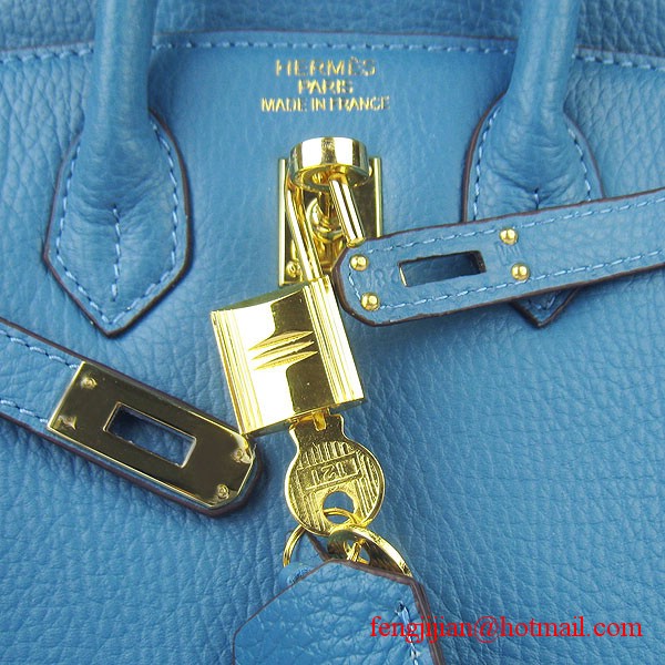 Hermes Birkin 25cm Togo Leather Bag 6068 Blue Gold Palladium hardware