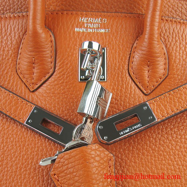 Hermes Birkin 25cm Embossed Leather Handbag 6068 Orange Silver Palladium hardware