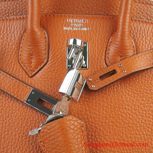 Hermes Birkin 25cm Embossed Leather Handbag 6068 Orange Silver Palladium hardware