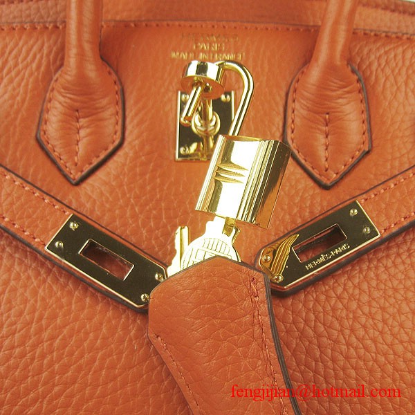 Hermes Birkin 25cm Embossed Leather Handbag 6068 Orange Gold Palladium Hardware 