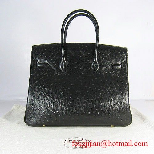 Hermes Birkin 35cm Ostrich Veins Handbag Black 6089 Gold Hardware