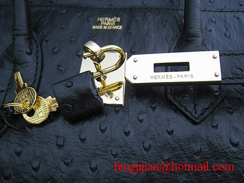 Hermes Birkin 35cm Ostrich Veins Handbag Black 6089 Gold Hardware