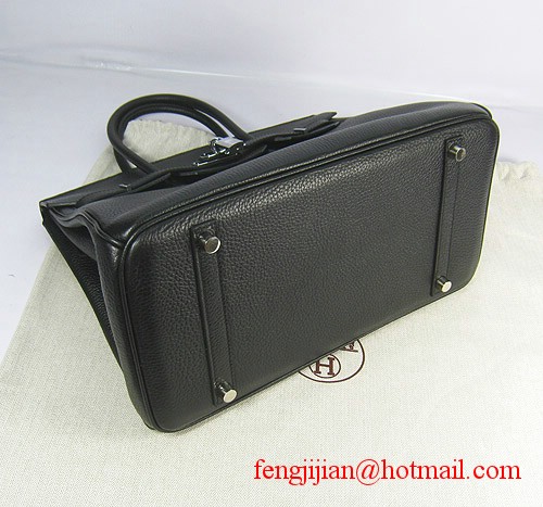 Hermes Birkin 35cm Embossed Veins Leather Bag Black 6089 Silver Hardware