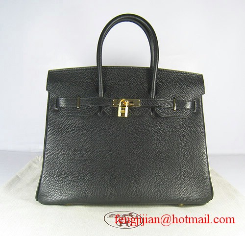 Hermes Birkin 35cm Embossed Veins Leather Bag Black 6089 Gold Hardware