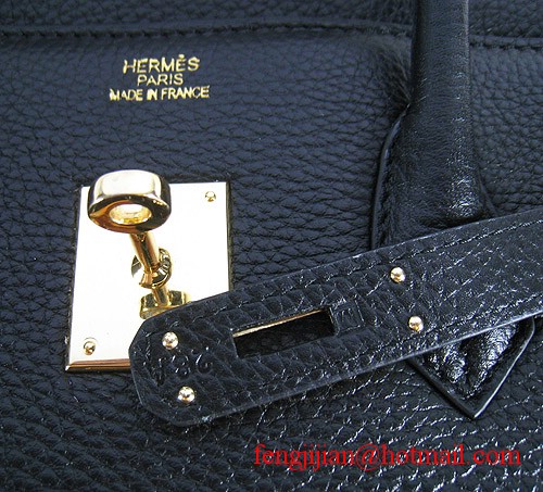 Hermes Birkin 35cm Embossed Veins Leather Bag Black 6089 Gold Hardware