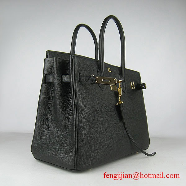 Hermes Birkin 35cm Tendon Veins Leather Bag Black Gold Hardware