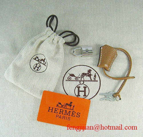 Hermes 35cm Embossed Veins Leather Bag Light Coffee 6089 Silver Hardware