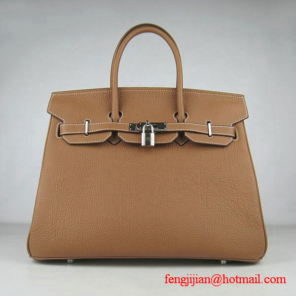 Hermes Birkin 35cm Tendon Veins Leather Bag Light Coffee Silver Hardware