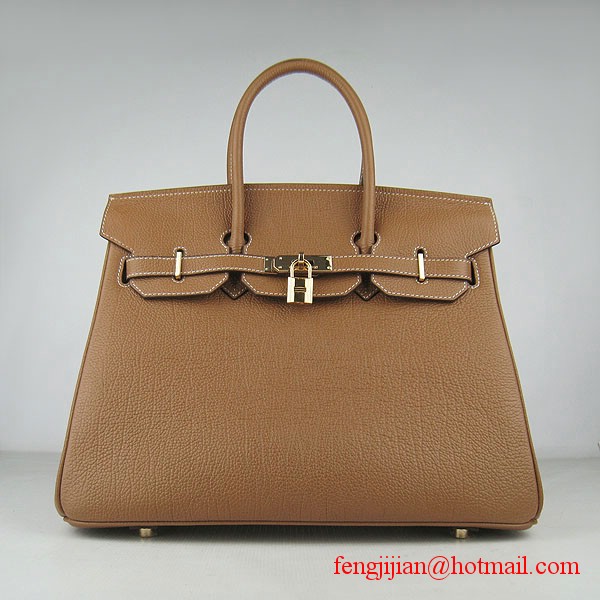 Hermes Birkin 35cm Tendon Veins Leather Bag Light Coffee Gold Hardware