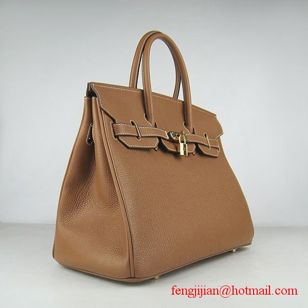 Hermes Birkin 35cm Tendon Veins Leather Bag Light Coffee Gold Hardware