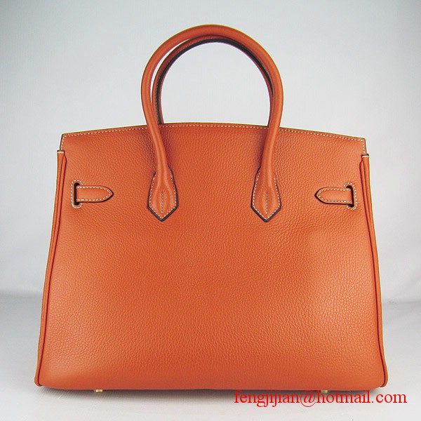 Hermes 35cm Embossed Veins Leather Bag Orange 6089 Gold Hardware