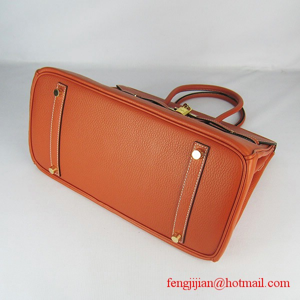 Hermes 35cm Embossed Veins Leather Bag Orange 6089 Gold Hardware