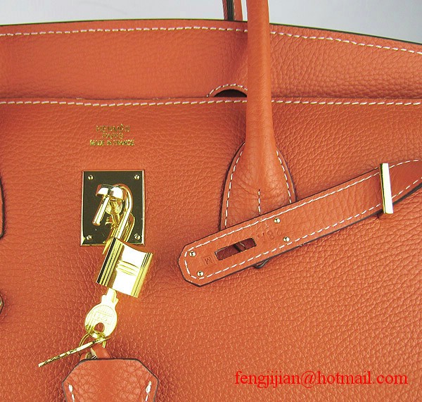 Hermes 35cm Embossed Veins Leather Bag Orange 6089 Gold Hardware