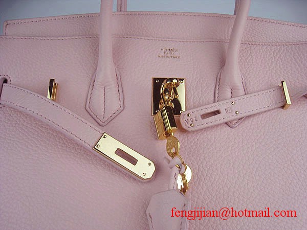 Hermes 35cm Embossed Veins Leather Bag Pink 6089 Gold Hardware