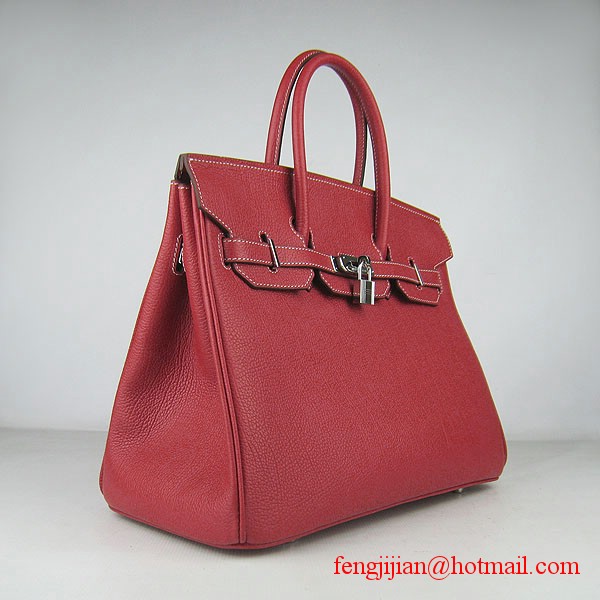 Hermes Birkin 35cm Tendon Veins Leather Bag Red Silver Hardware