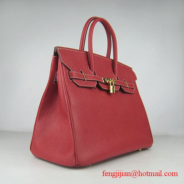 Hermes Birkin 35cm Tendon Veins Leather Bag Red Gold Hardware