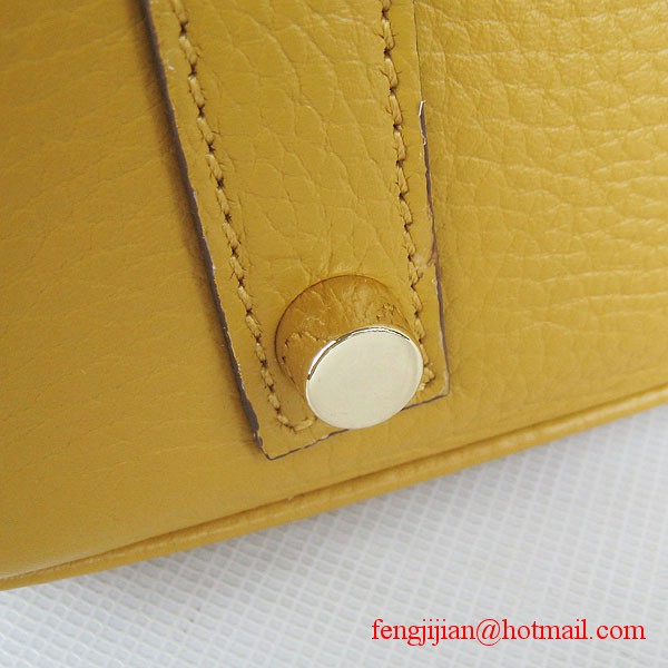 Hermes 35cm Embossed Veins Leather Bag Yellow 6089 Gold Hardware