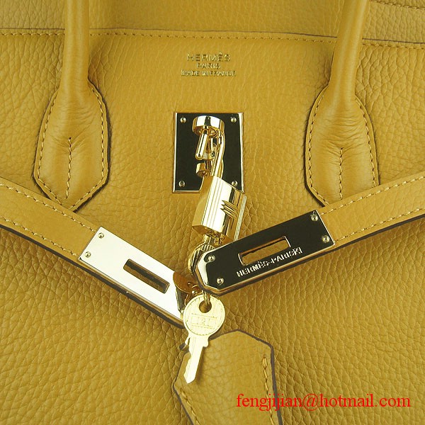 Hermes 35cm Embossed Veins Leather Bag Yellow 6089 Gold Hardware