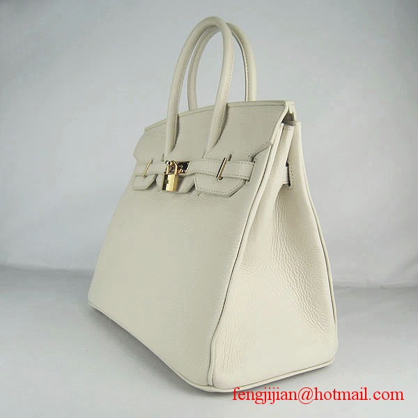 Hermes 35cm Embossed Veins Leather Bag Beige 6089 Gold Hardware