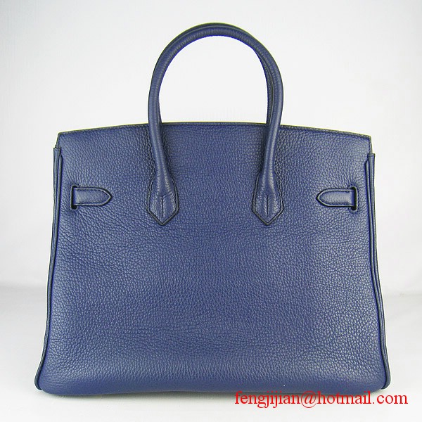 Hermes Birkin 35cm Embossed Veins Leather Bag Dark Blue 6089 Gold Hardware