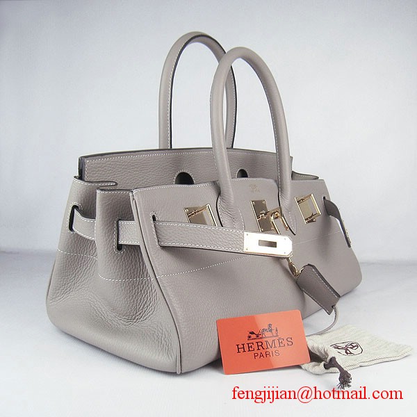 Hermes Birkin 42cm Togo Leather Bag 6109 Grey gold padlock