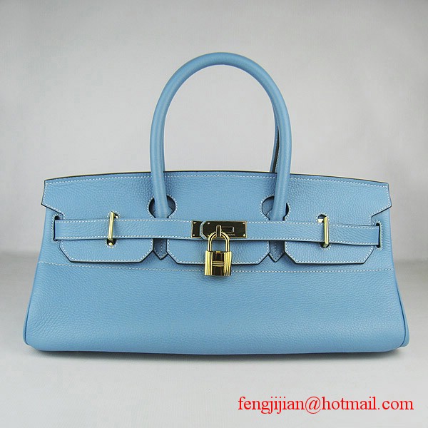 Hermes Birkin 42cm Togo Leather Bag 6109 Light Blue gold padlock