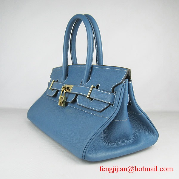 Hermes Birkin 42cm Togo Leather Bag 6109 Blue gold padlock