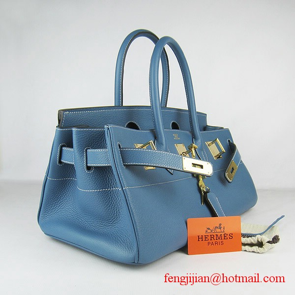 Hermes Birkin 42cm Togo Leather Bag 6109 Blue gold padlock