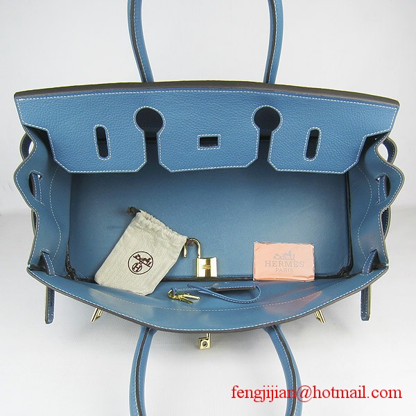 Hermes Birkin 42cm Togo Leather Bag 6109 Blue gold padlock