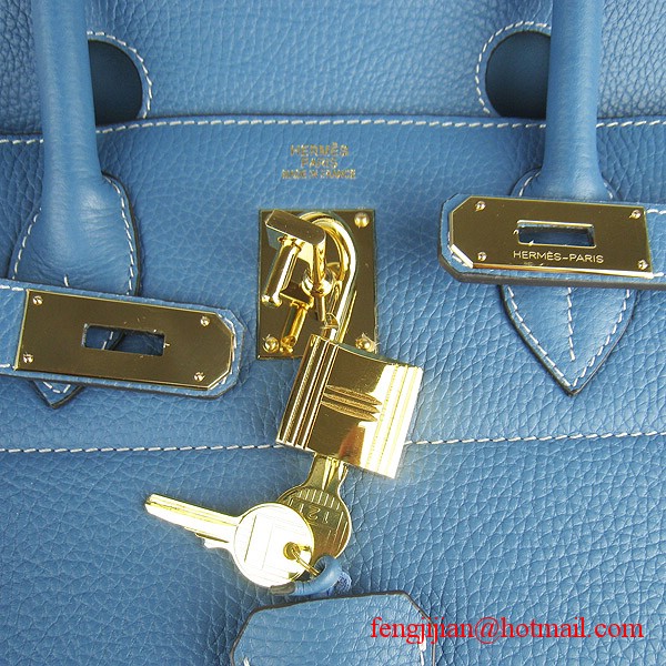 Hermes Birkin 42cm Togo Leather Bag 6109 Blue gold padlock