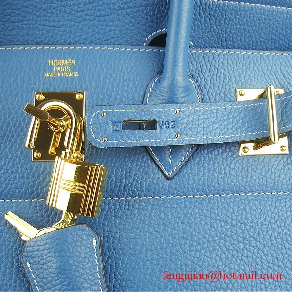 Hermes Birkin 42cm Togo Leather Bag 6109 Blue gold padlock