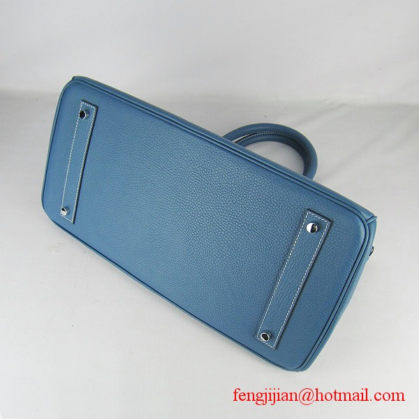 Hermes Birkin 42cm Togo Leather Bag 6109 Blue silver padlock