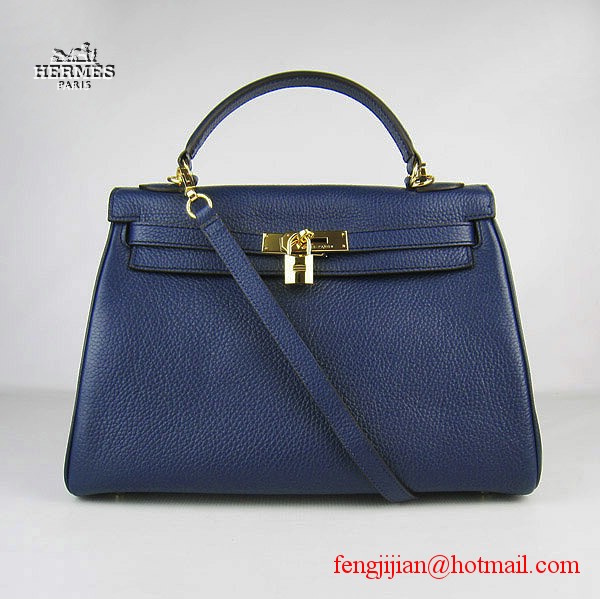 Hermes Kelly 32cm Togo Leather Bag Dark Blue 6108 Gold Hardware