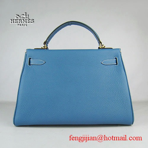 Hermes Kelly 32cm Togo Leather Bag Blue 6108 Gold Hardware