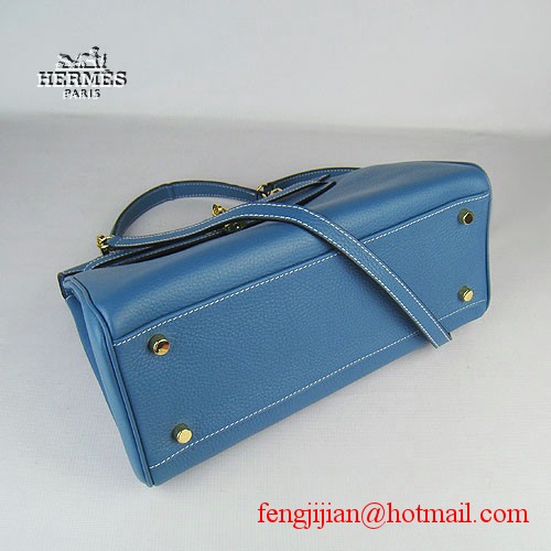 Hermes Kelly 32cm Togo Leather Bag Blue 6108 Gold Hardware