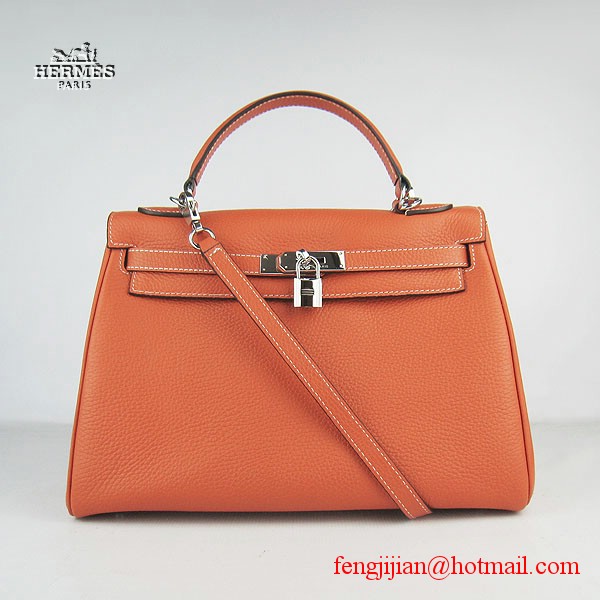 Hermes Kelly 32cm Togo Leather Bag Orange 6108 Silver Hardware