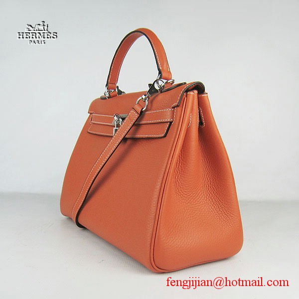 Hermes Kelly 32cm Togo Leather Bag Orange 6108 Silver Hardware