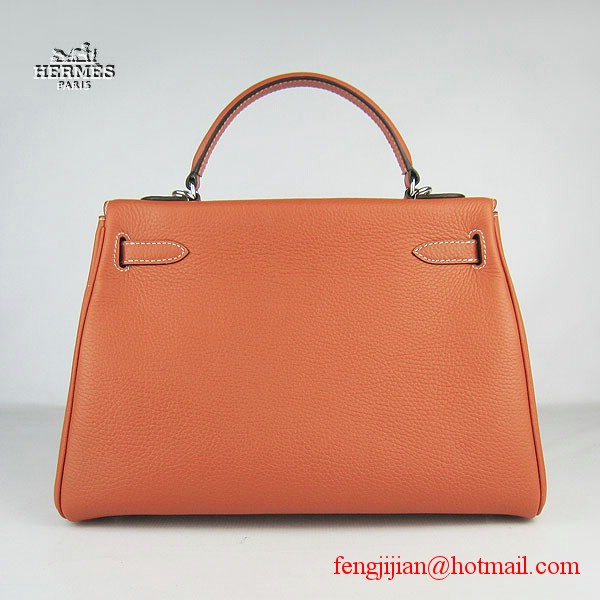 Hermes Kelly 32cm Togo Leather Bag Orange 6108 Silver Hardware