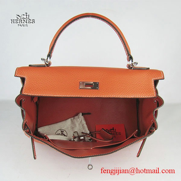 Hermes Kelly 32cm Togo Leather Bag Orange 6108 Silver Hardware