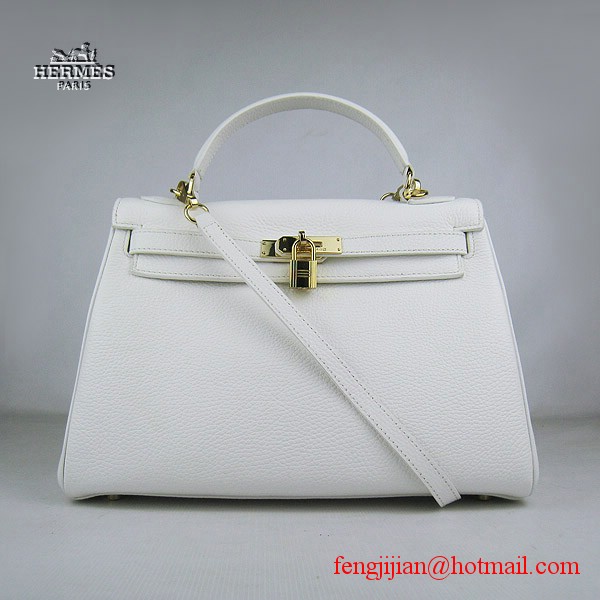 Hermes Kelly 32cm Togo Leather Bag White 6108 Gold Hardware