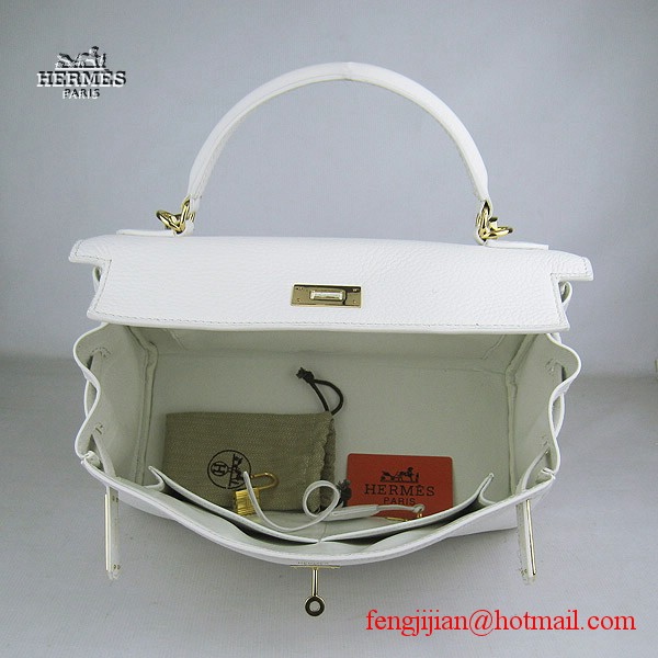 Hermes Kelly 32cm Togo Leather Bag White 6108 Gold Hardware