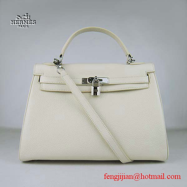 Hermes Kelly 32cm Togo Leather Bag Beige 6108 Silver Hardware