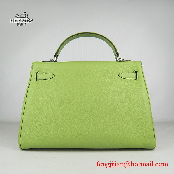 Hermes Kelly 32cm Togo Leather Bag Green 6108 Silver Hardware