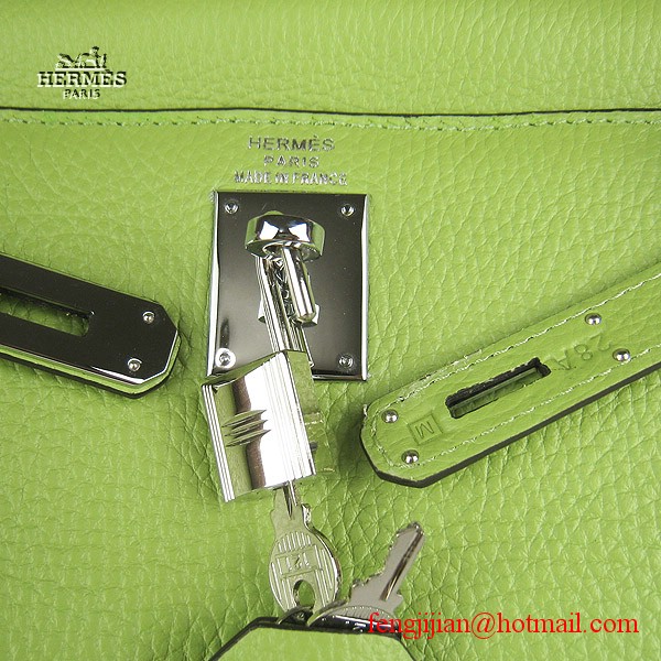 Hermes Kelly 32cm Togo Leather Bag Green 6108 Silver Hardware